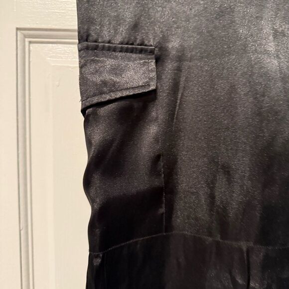 Catalina Satin High Waisted Wide Leg Ankle Cinch Cargo Pants Black Large - Picture 2 of 8